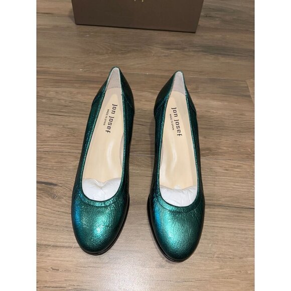 NWT Anthropologie Jon Josef Damas  Green Vulcano Metalllic  Leather Heels Size 6 - Picture 4 of 8